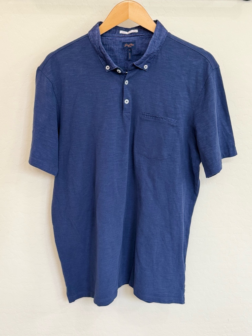 Good Man Brand Blue Slub Jersey Cotton Polo Shirt Button-Down Collar Men’s XL